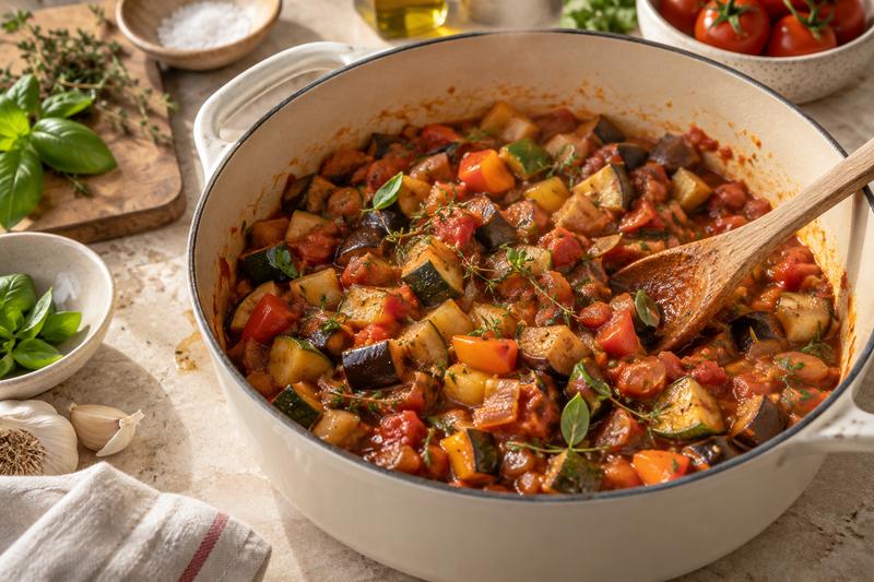 Saml i tomat og lad simre – Ratatouille med aubergine og squash