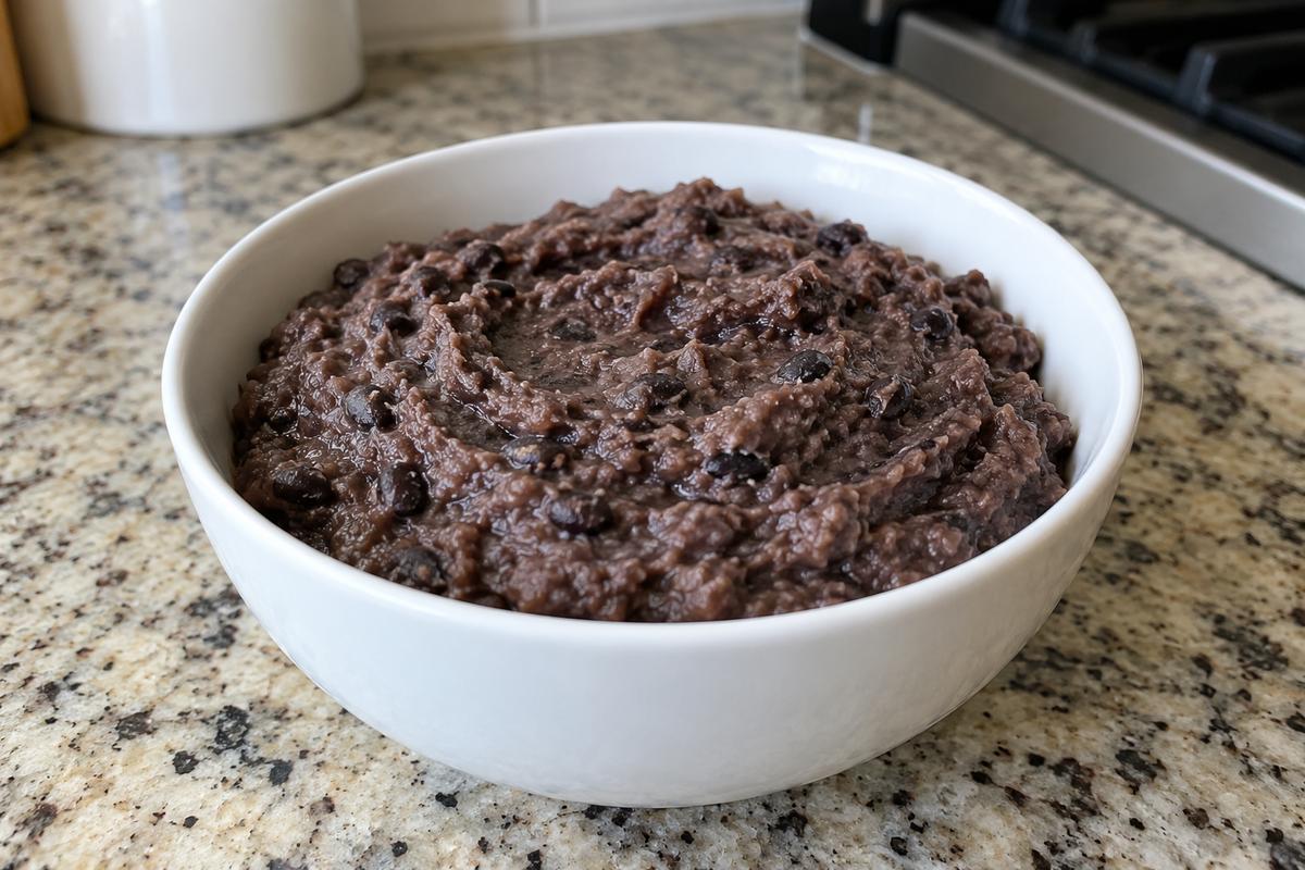 Refried beans med sorte bønner