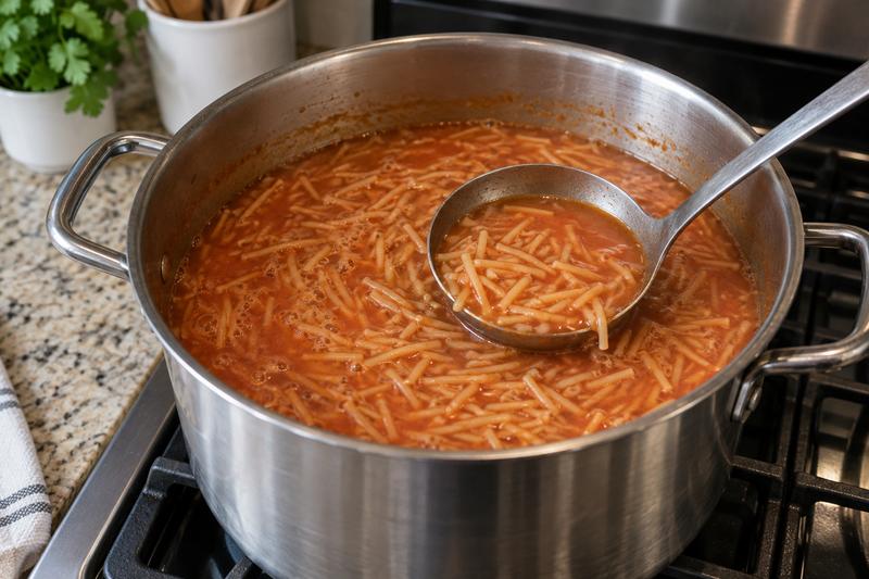 Kog suppen og afslut med lime – Sopa de fideo med tomat og lime