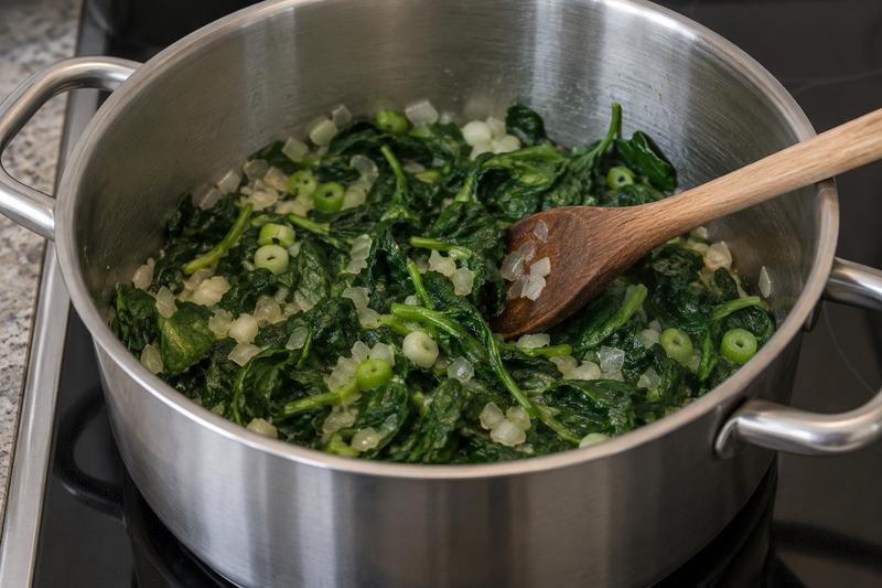 Lad spinaten falde sammen med løgene – Spanakorizo med spinat, citron og feta