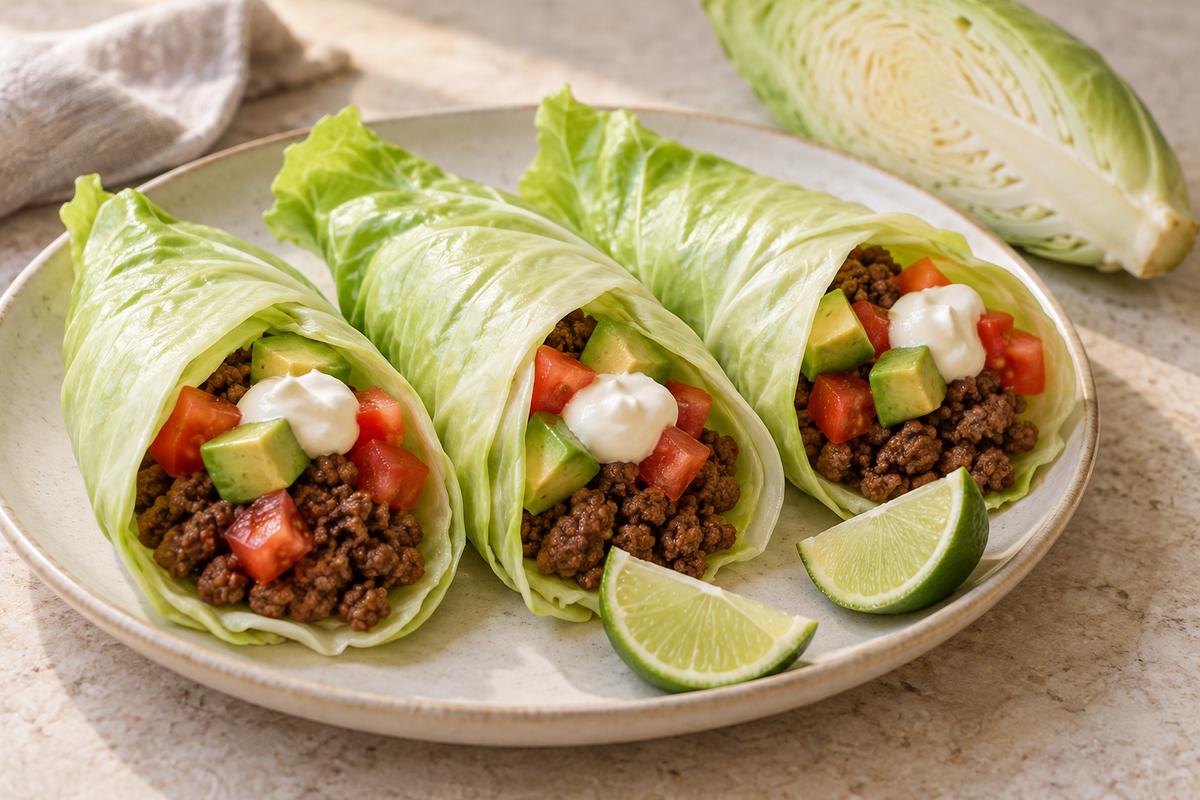 Spidskålswraps med krydret oksekød og avocado