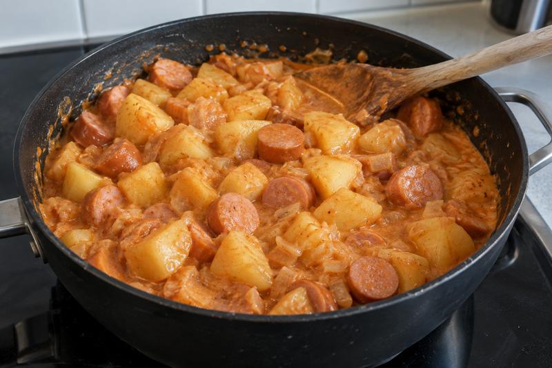 Varm kartoflerne i saucen – Svensk pølseret med kartofler og paprika