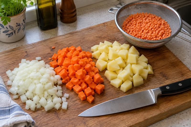 Skyl linserne og skær grøntsagerne – Tyrkisk linsesuppe med citron og paprikasmør