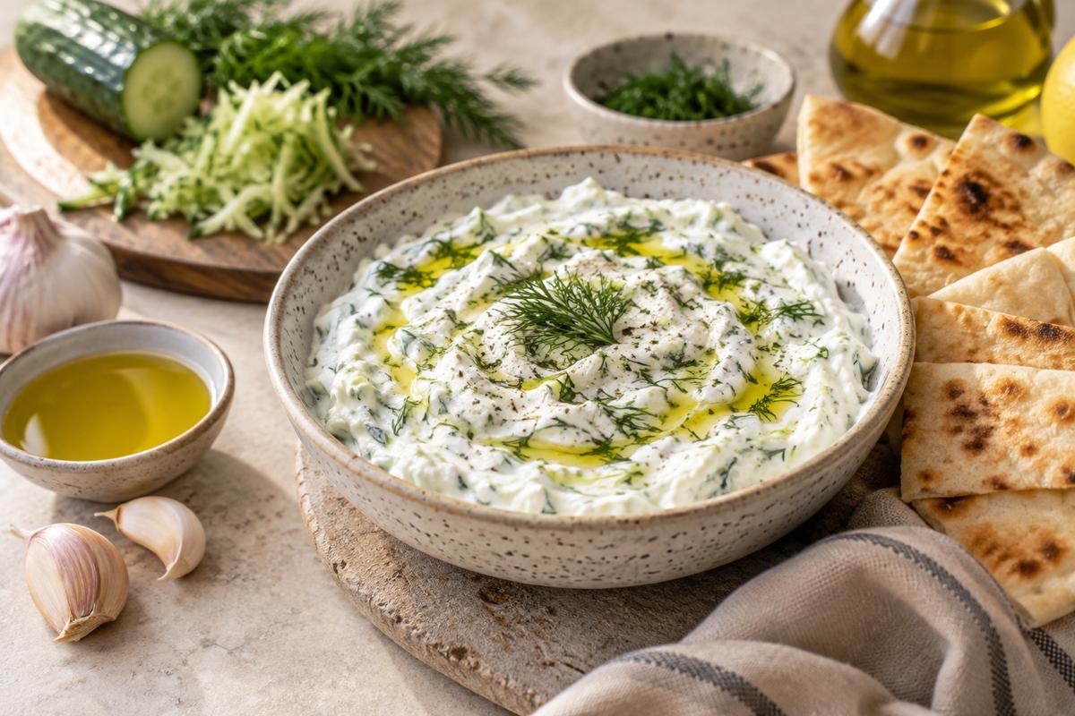 Tzatziki med agurk, hvidløg og dild